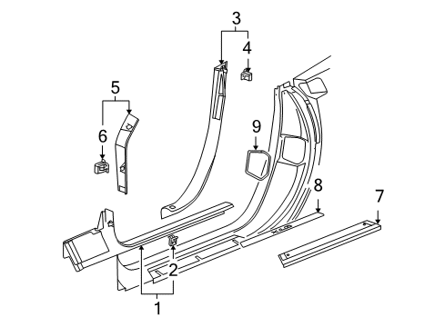 2005 Cadillac XLR Interior Trim - Pillars, Rocker & Floor Diagram