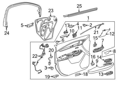 2020 Cadillac XT5 Interior Trim - Front Door Diagram