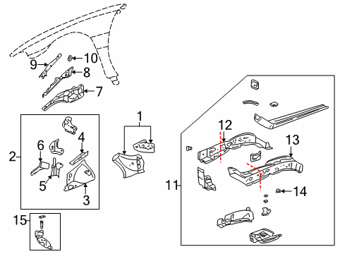 2005 Pontiac Bonneville Bracket,Front Fender Rear Upper Diagram for 12481556