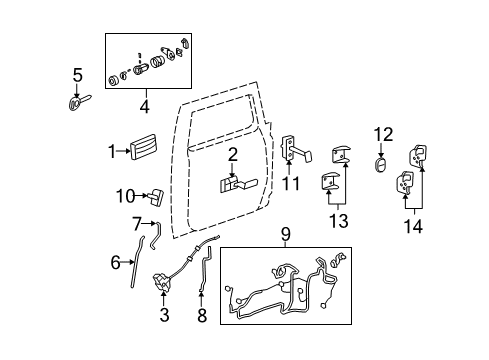 2008 Hummer H2 Handle Assembly, Rear Side Door Inside *Chrome M Diagram for 25906418