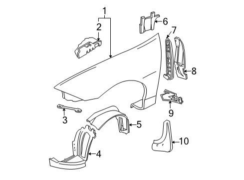 1997 Chevy Cavalier Bracket, Front Fender Front Upper Diagram for 22647131