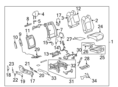 2008 Saturn Outlook Passenger Seat Components Diagram 1 - Thumbnail