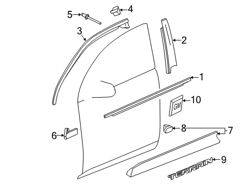 2010 GMC Terrain Exterior Trim - Front Door Diagram