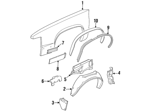 1985 Cadillac Fleetwood Molding Kit,Front Fender Lower Front Diagram for 3634537