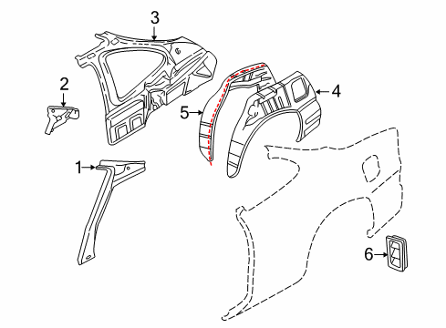 2004 Chevy Impala Panel,Rear Wheelhouse Outer (LH) Diagram for 12455204