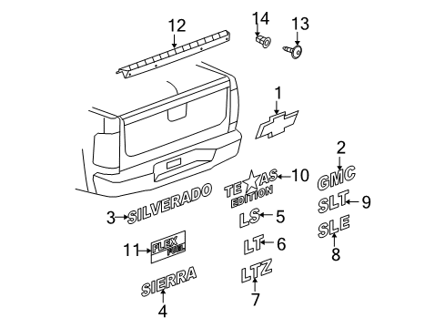 2009 GMC Sierra 1500 Exterior Trim - Pick Up Box Diagram 2 - Thumbnail