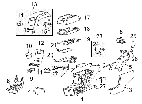 2008 Saturn Outlook Bezel Assembly, Rear Floor Console Cup Hdlr *Pewter R Diagram for 25888826