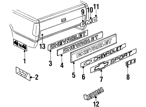 1990 Chevy K3500 Decal, Pick Up Box Side Rear Light*Two Tone Column Diagram for 15552356