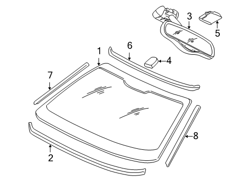 2001 Cadillac Seville Windshield Glass, Reveal Moldings Diagram