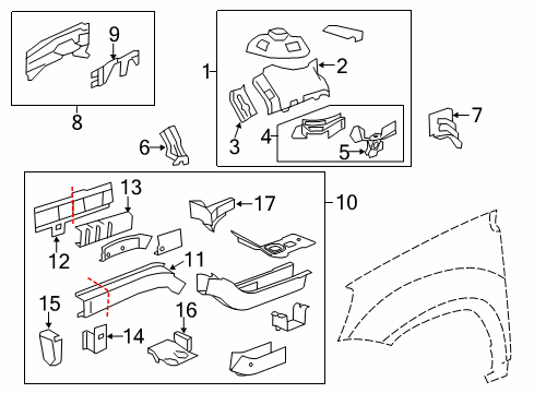 2009 Chevy Traverse Structural Components & Rails Diagram