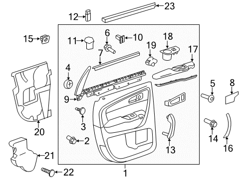 2014 Chevy Traverse Trim Assembly, Rear Side Door Armrest Cover *Willow Diagram for 22862841