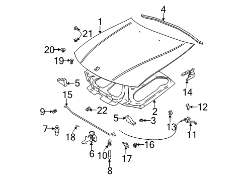 2000 Saturn LS1 Hood & Components, Body Diagram