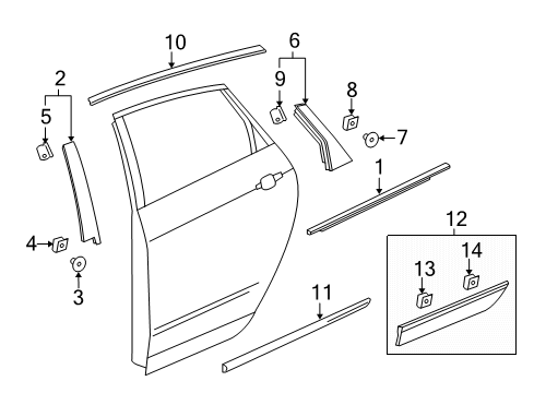 2020 Cadillac XT5 Applique Assembly, Rear Side Door Window Frame Front Diagram for 23363734