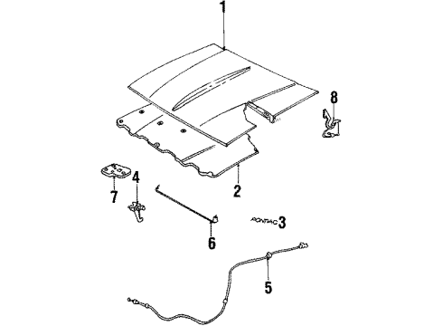 1990 Pontiac 6000 Latch Assembly, Hood Primary & Secondary Diagram for 10089790