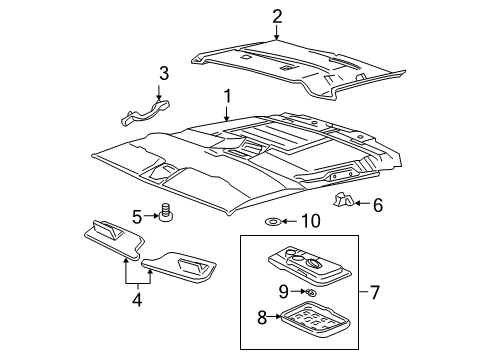 2006 GMC Yukon XL 2500 Panel Assembly, Headlining Front Trim *Pewter R Diagram for 15214763