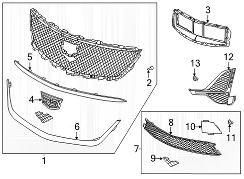 2021 Cadillac CT5 Grille Assembly, Front Diagram for 84871442