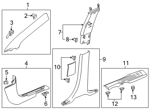 2021 GMC Acadia Interior Trim - Pillars Diagram