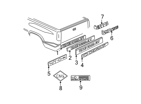 1996 Chevy C2500 Exterior Trim - Pick Up Box Diagram 5 - Thumbnail