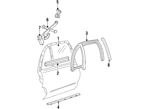 1998 Pontiac Bonneville Rear Door - Glass & Hardware Diagram