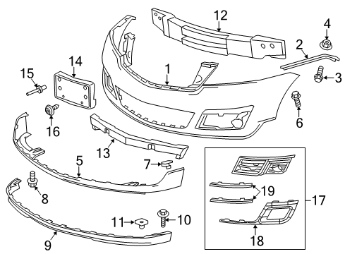 2014 Chevy Traverse Front Bumper Cover Upper *Service Primer Diagram for 23328140