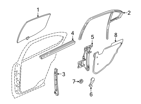 1999 Pontiac Grand Am Rear Door - Glass & Hardware Diagram