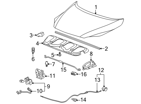 2005 Buick Terraza Hood & Components Diagram