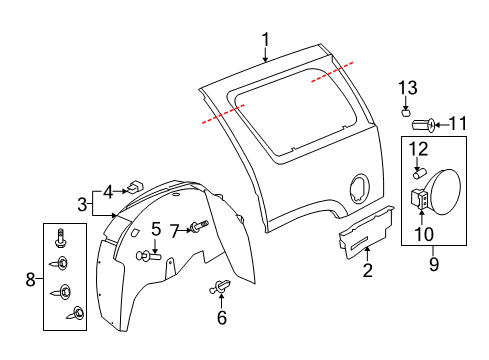 2012 Chevy Tahoe Liner, Rear Wheelhouse Panel Diagram for 15938661