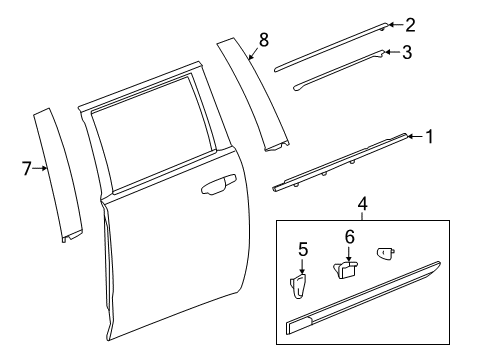 2020 Cadillac Escalade ESV Molding Assembly, Rear Side Door Window Upper Reveal *Chrome Diagram for 23224858