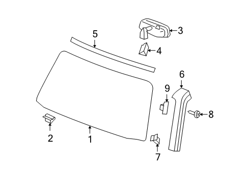 2007 Hummer H3 Windshield Glass, Reveal Moldings Diagram