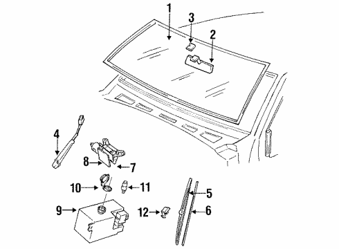 2000 Cadillac Escalade Windshield Glass, Wiper & Washer Components Diagram