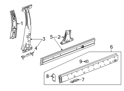 2016 Cadillac ATS Panel Assembly, Center Pillar Inner Lower Diagram for 23242327