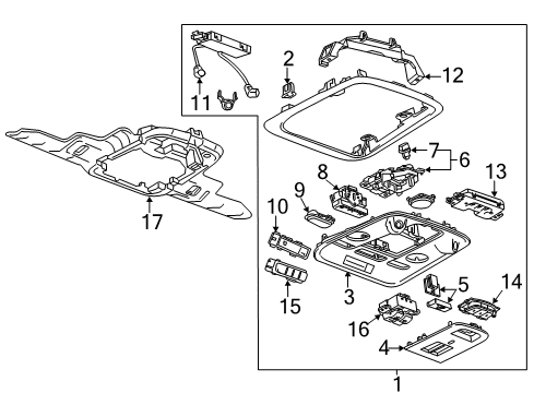 2014 Cadillac CTS Plate, Roof Console Opening Trim *Black Diagram for 22793522