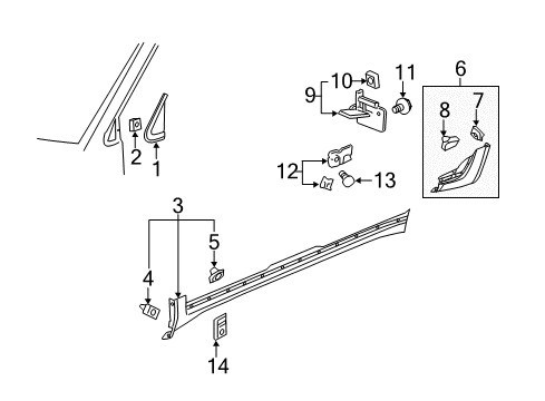 2009 Buick Enclave Retainer, Rocker Panel Extension Molding Diagram for 25906894