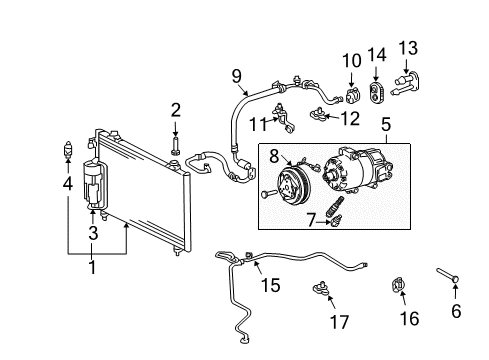 2005 Pontiac Vibe Clamp,A/C Compressor & Condenser Hose Diagram for 88972215