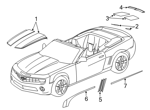 2011 Chevy Camaro Decal, Folding Top Stowage Compartment Lid *Cyber Gray Diagram for 22791890