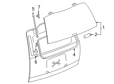 2014 GMC Yukon XL 1500 Lift Gate - Glass & Hardware Diagram