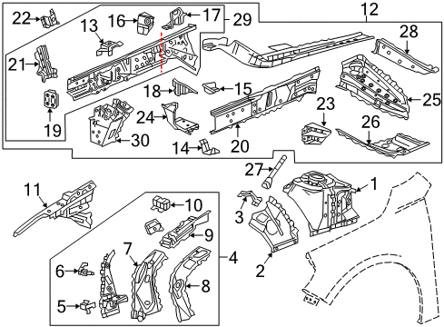 2016 Chevy Malibu Structural Components & Rails Diagram