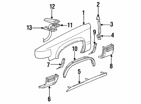 1996 Cadillac Fleetwood Fender & Components Diagram