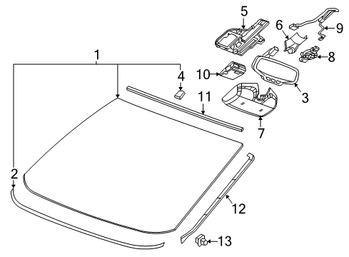 2016 Buick Cascada Windshield Glass, Reveal Moldings Diagram