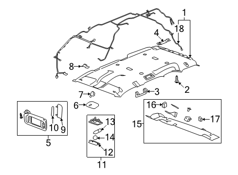 2007 Cadillac Escalade EXT Panel Assembly, Headlining Trim *Gray Y Diagram for 25795675