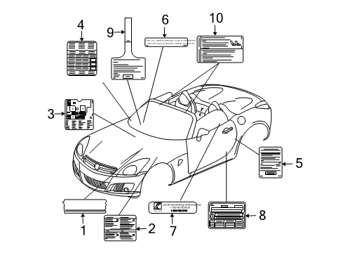 2007 Saturn Sky Tag, Inflator Restraint Instrument Panel Module Caution Diagram for 15188983