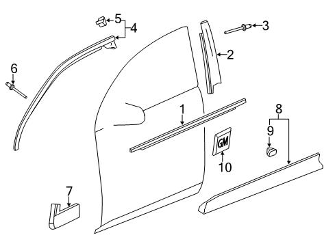 2014 Chevy Equinox Molding Assembly, Front Side Door Window Upper Reveal Diagram for 23193176