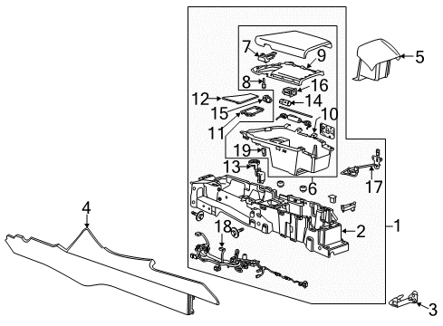 2016 Cadillac ELR Console Assembly, Front Floor *Cashmere E Diagram for 23342701