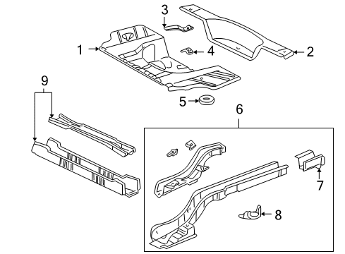 2003 Cadillac DeVille Rear Body - Floor & Rails Diagram