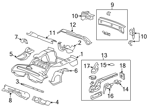 2008 Chevy HHR Rear Body - Floor & Rails Diagram