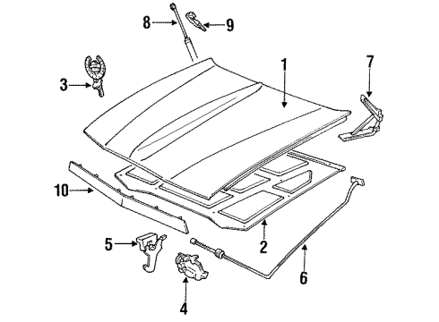 1986 Cadillac Seville Lat Assembly, Hood Secondary Diagram for 1634991