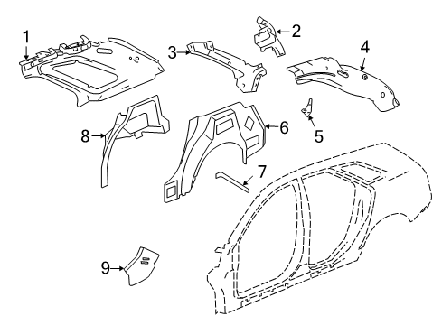 2012 Cadillac CTS Panel, Rear Wheelhouse Outer Diagram for 22810644