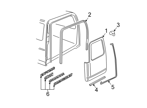 2024 GMC Savana 3500 Door & Components, Exterior Trim - Interior & Exterior Trim Diagram