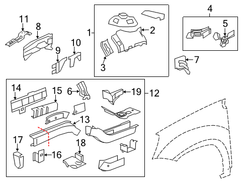 2009 GMC Acadia Reinforcement Assembly, Hood Hinge (Body Side) Diagram for 20761352