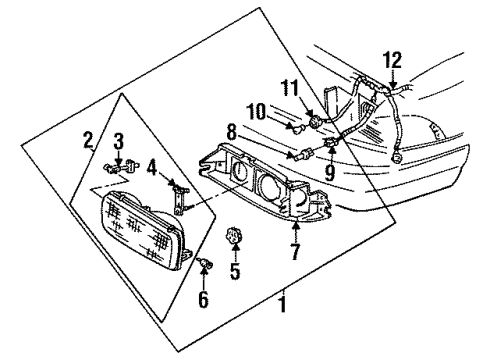 1996 Chevy Impala Bracket Asm,Headlamp Mounting Diagram for 16511961